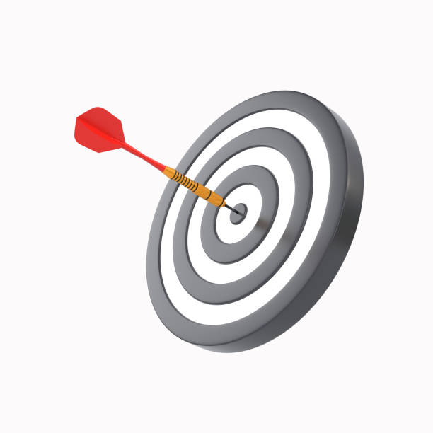 istock Dart hitting a target on the center isolated on white background 1306130758