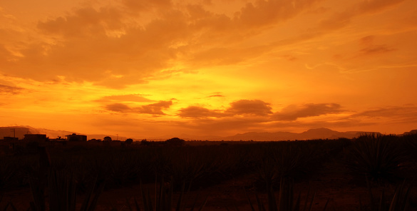 View of a colorful sunset over scenic mountains in a nature in a nature reserve in the summertime