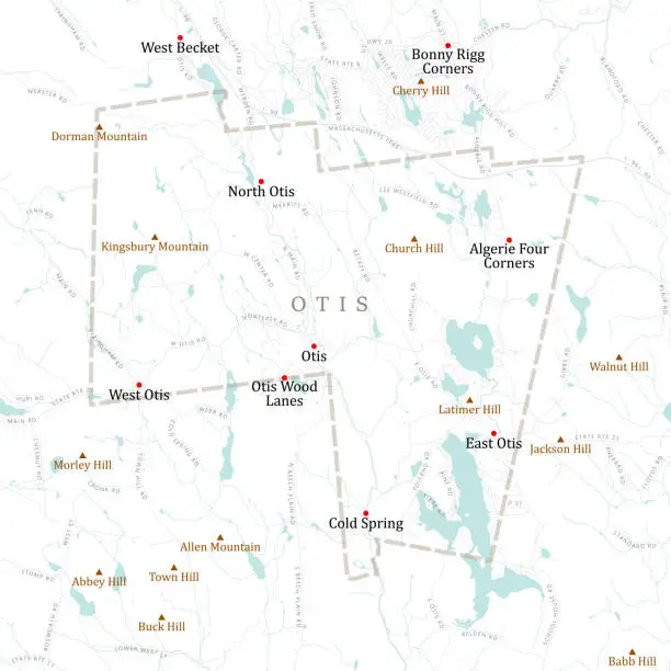 Vector illustration of MA Berkshire Otis Vector Road Map