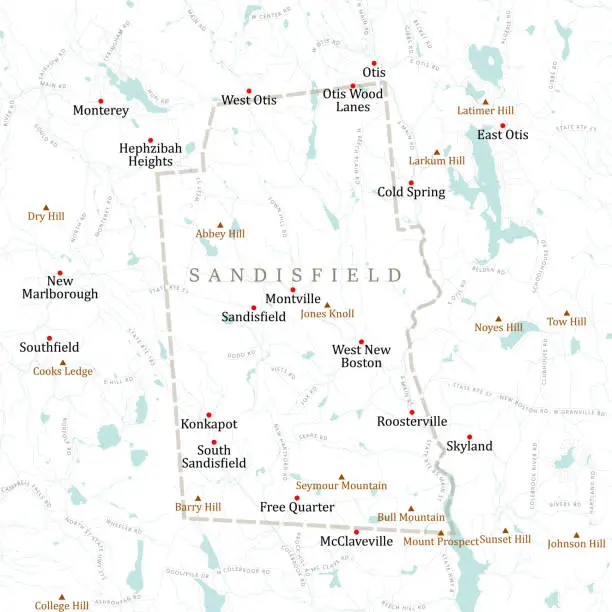 Vector illustration of MA Berkshire Sandisfield Vector Road Map