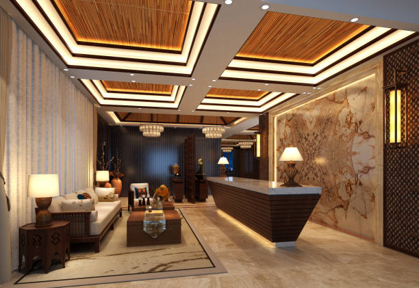 istock 3d render of luxury hotel reception and lobby 1306133298