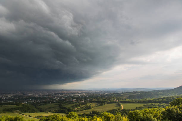 Storm arriving to the city of Vienna. View from the mountain of Kahlenberg