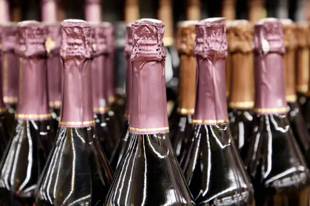 Champagne in wine store, alcohol industry