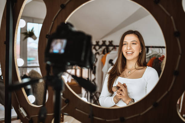 istock Cute Female Starting New Video Lesson Explanation On Make Up Brushes 1306137684