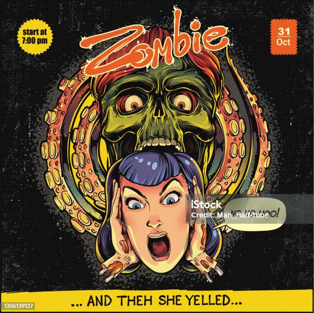 Halloween Zombie Illustration Stock Illustration - Download Image Now - Comic Book, Poster, Cartoon