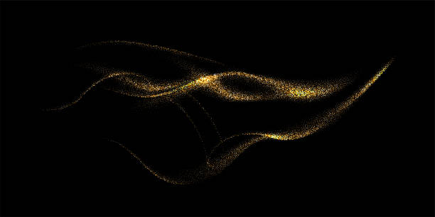 istock Golden glitter waves background. Gold lines in shiny light vector illustration. Bright swirl in dust sparkling on black wallpaper design. Christmas or holiday card decoration 1306139253