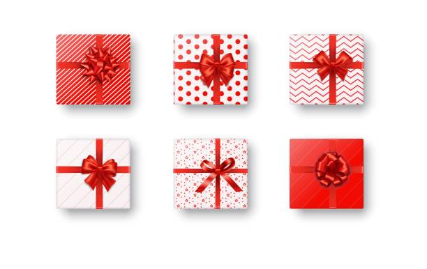 Gift Box Collection. Top View Gift Box Collection. Top View gift wrap and ribbons stock illustrations