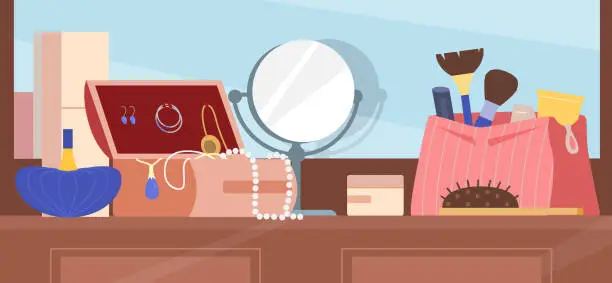 Vector illustration of Dressing Table With Women's Beauty Accessories
