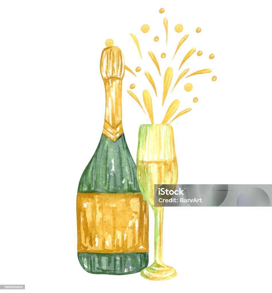 Chai Rượu Sâm Banh Màu Nước Và Ly Đồ Uống Cocktail Có Cồn Cô Lập ...