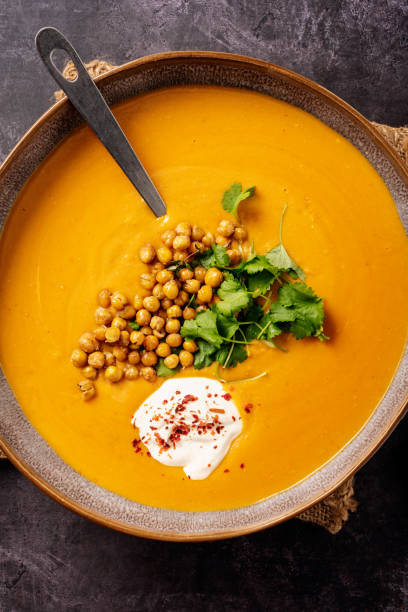 Creamy Carrot and Parsnip Soup with Roasted Chickpeas.
