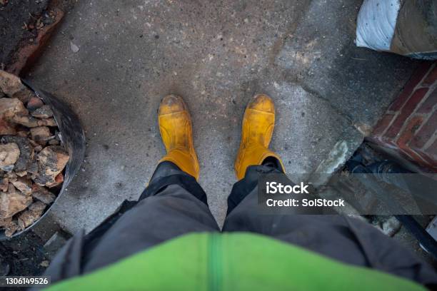 Point Of View From A Construction Worker Stock Photo - Download Image Now - Personal Perspective, Point of View, Construction Site