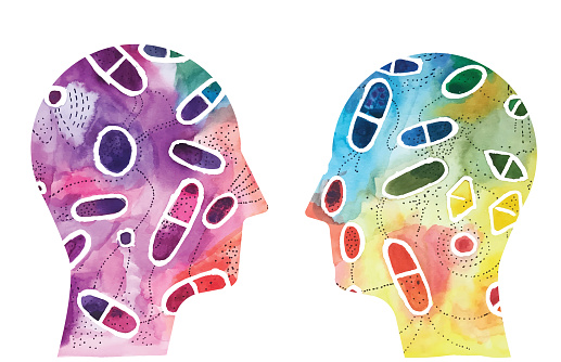 Prescription Drugs Facing Heads Watercolor Concept