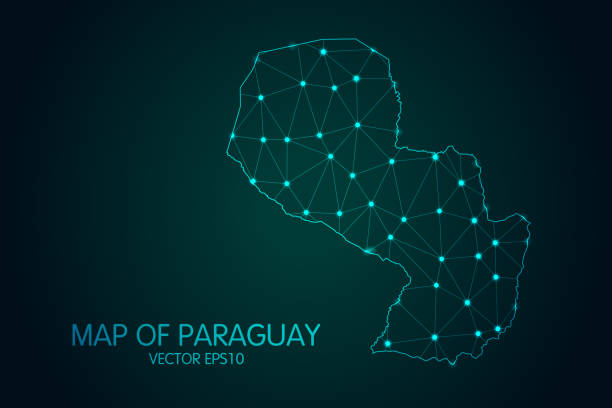 istock Map of Paraguay - With glowing point and lines scales on The Dark Gradient Background, 3D mesh polygonal network connections 1306151374