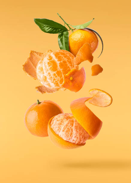 Fresh ripe mandarine on white background. stock photo