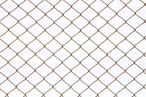 Metal fence background, real fence close-up and texture on the white sky background Metal fence background, real fence close-up and texture on the white sky background tillable stock pictures, royalty-free photos & images