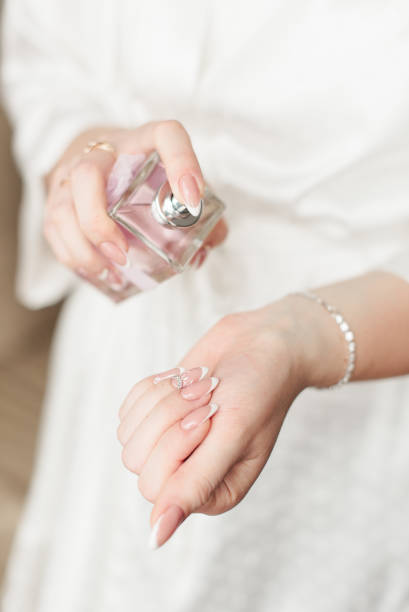 istock the bride in a white dress uses perfume on her hands 1306154573
