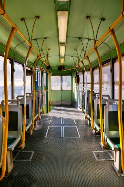 o interior de um antigo bonde da linha de transporte público de roma - southern europe public transportation international landmark local landmark - fotografias e filmes do acervo