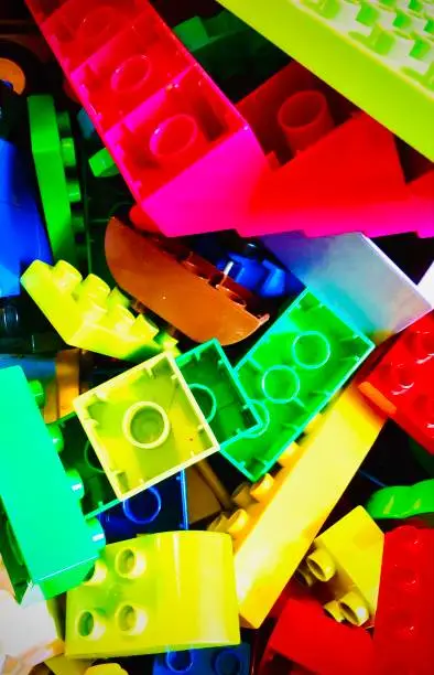 This photo shows large, bright, colorful blocks all piled together