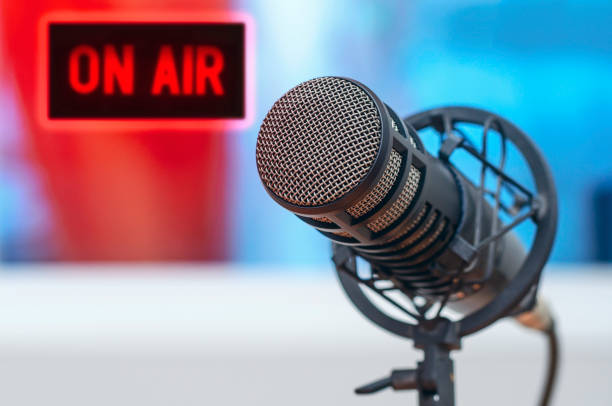 istock Professional microphone in radio station studio 1306165399