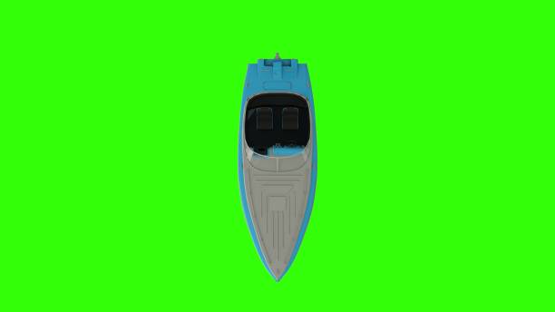 녹색 화면에 보트. 파도를 타고 항해하는 모터 보트, 3d 일러스트레이션 - sailing motorboating speedboat racing nautical vessel 뉴스 사진 이미지