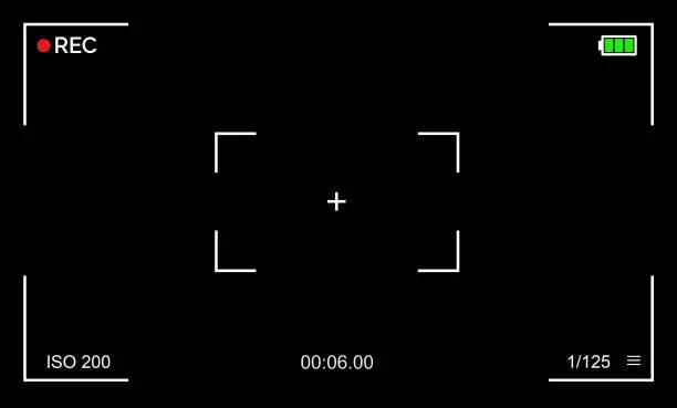 Camera viewfinder. Camera Recording Screen with alpha channel. Black background.