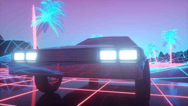 istock Retro-futuristic 80s style sci-Fi car background. 3d illustration 1306169806