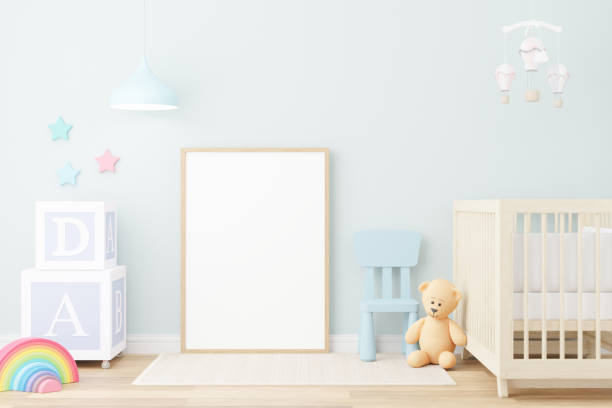 istock Mock up poster frame in children room. 1306171393
