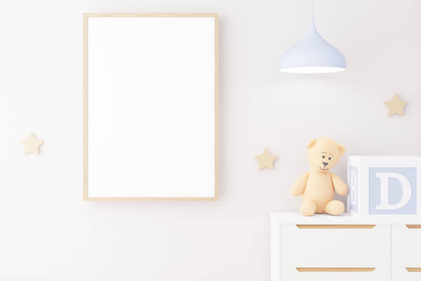 istock Mock up poster frame in children room. 1306171405