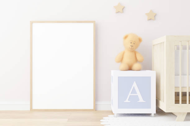istock Mock up poster frame in children room. 1306171415