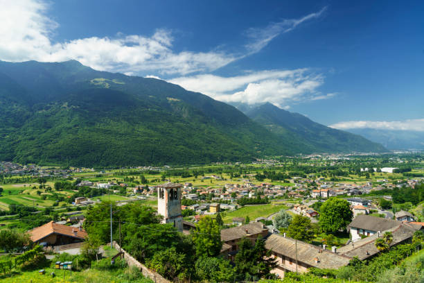 istock Panoramic view of Valtellina from Mello at summer 1306173536