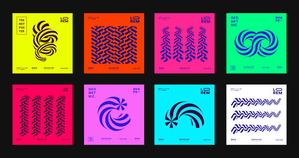 ilustrações de stock, clip art, desenhos animados e ícones de set of abstract striped 3d shapes. collection of optical illusion elements. trendy modern posters. - ilusão