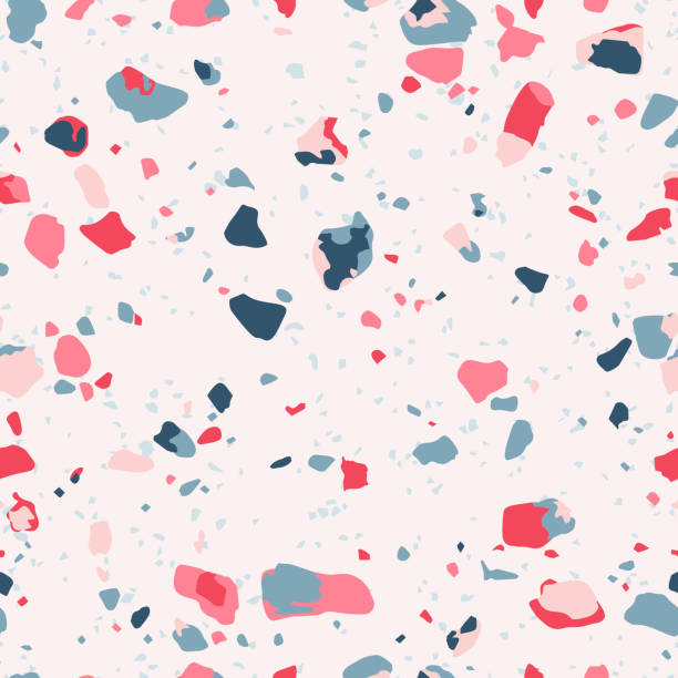 Terrazzo flooring seamless pattern. Vector texture of colorful mosaic floor Terrazzo seamless pattern. Vector texture of mosaic floor with colorful recycled glass splinters, plastic, stone fragments, chips of marble, granite, quartz. Multicolor particles on white background red camouflage pattern stock illustrations