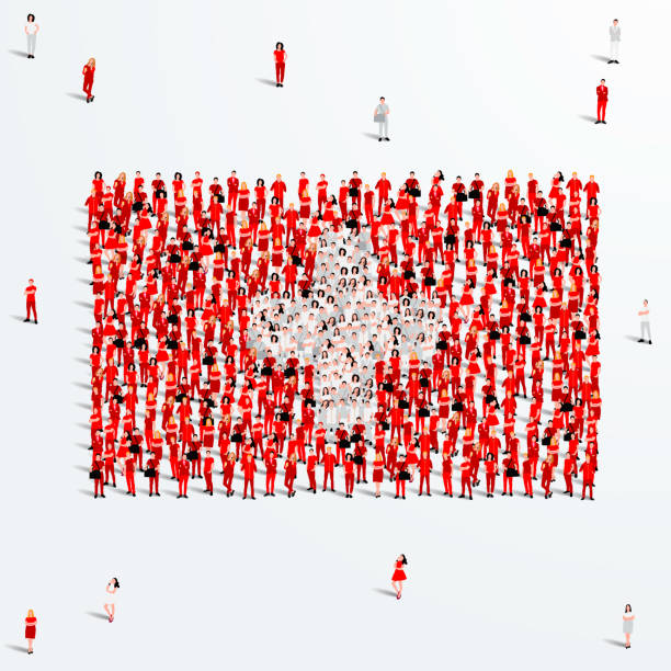 illustrazioni stock, clip art, cartoni animati e icone di tendenza di bandiera svizzera. un grande gruppo di persone si forma per creare la forma della bandiera svizzera. illustrazione vettoriale. - people in the background swiss culture swiss flag switzerland