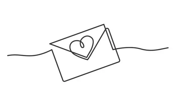 Vector illustration of envelope heart one line