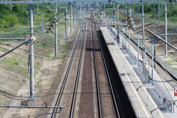 istock Railway station. Industrial landscape with railroad. Perspective 1306179606