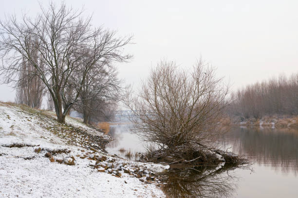 river snow winter ice freezing frost scenic landscape