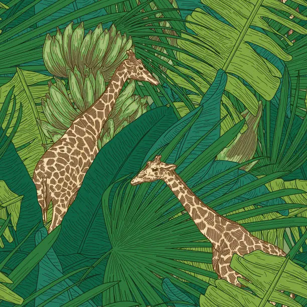 Vector illustration of Safari Jungle Giraffe Seamless Pattern