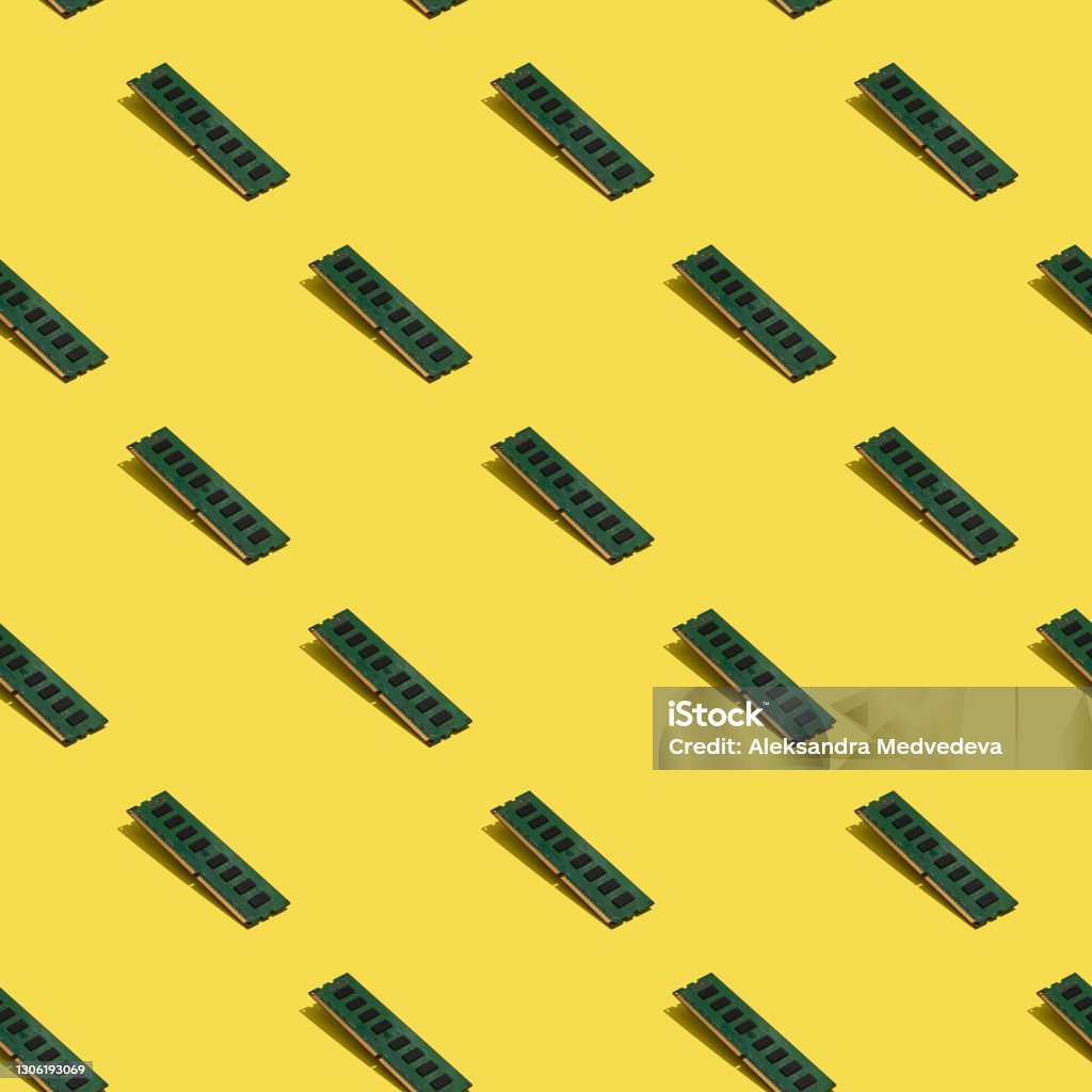 Ram Computer Memory Chip Module Seamless Pattern On Yellow Background ...