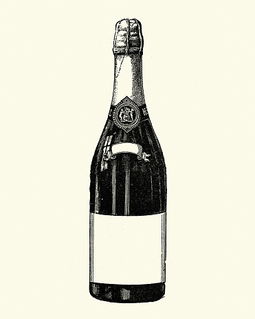 Vintage illustration of  bottle of champagne, Victorian 19th Century