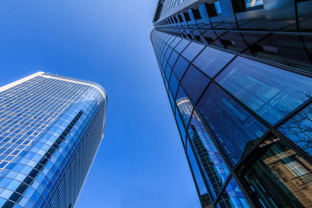 istock looking up between two skyscrapers in Frankfurt 1306197378