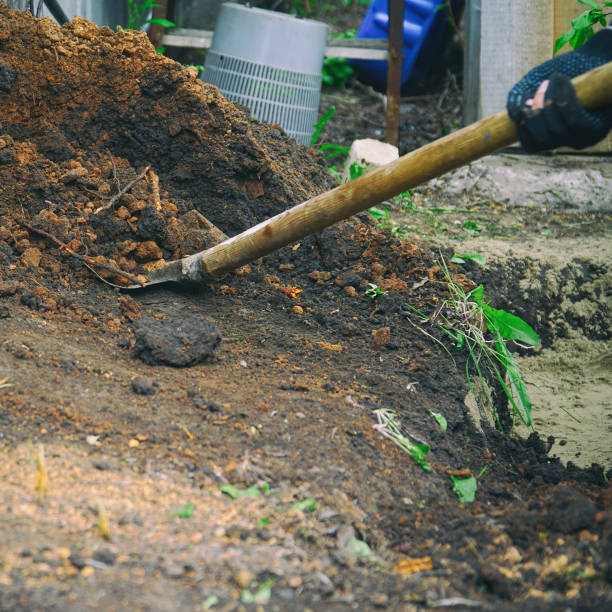 istock Worker in gloves digs the ground with a shovel 1306198752