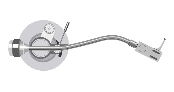 Tonearm top view. Part of a vinyl record player. Vector illustration