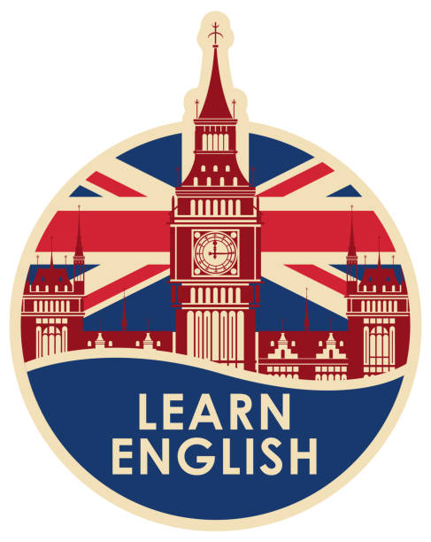 illustrazioni stock, clip art, cartoni animati e icone di tendenza di logo vettoriale o icona con big ben per imparare l'inglese - big ben london england uk british culture