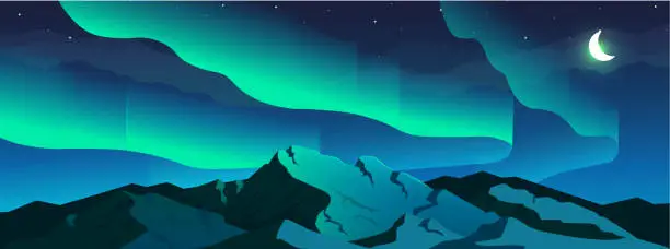 Vector illustration of Aurora borealis phenomenon flat color vector illustration