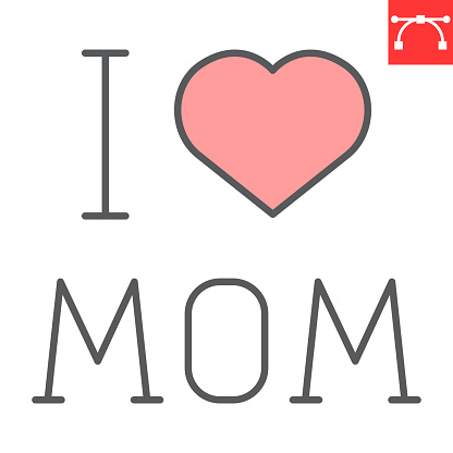 I love mom letters with heart color line icon, mother and text, Happy Mothers Day vector icon, vector graphics, editable stroke filled outline sign, eps 10