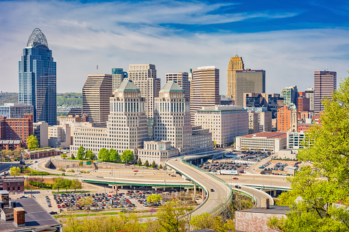Skyline of downtown Cincinnati, Ohio, USA on a sunny day.