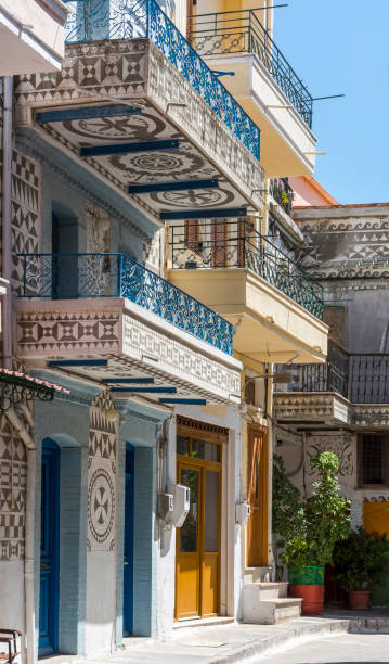 istock Traditional houses decorated with the famous geometric scratch patterns in the medieval mastic village of Pyrgi on the island of Chios, Greece 1306209530