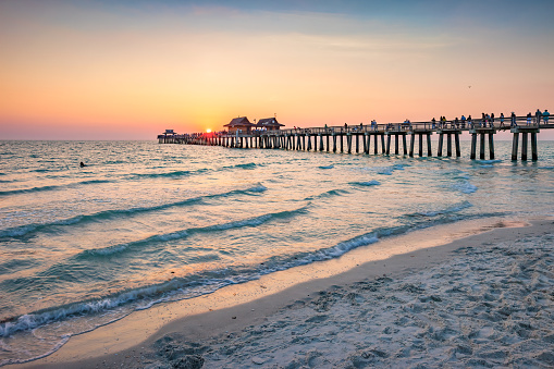 The Naples Pier at sunset, Florida