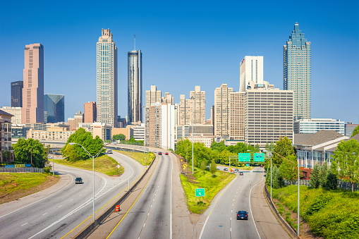 Skyline of downtown Atlanta Georgia USA on a sunny day.