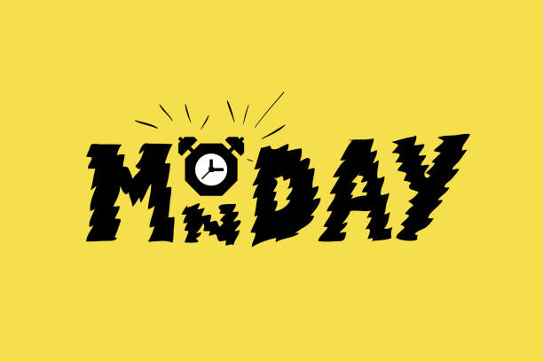 Monday alarm clock on trendy yellow background vector art illustration
